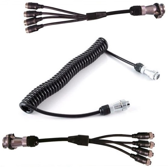 Aopulo Rear/Side View 7PIN Trailer Coil Cable with 4PIN Connector 4 Channels